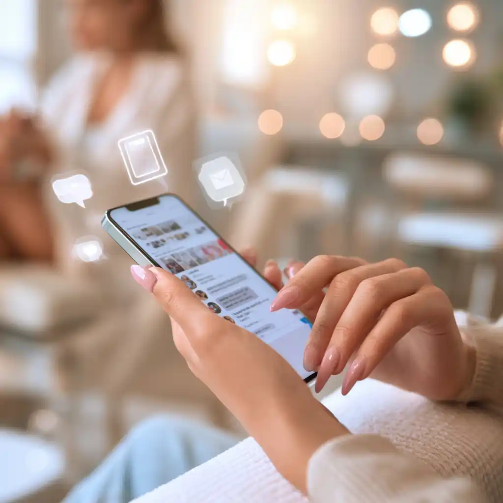 Femme utilisant un smartphone moderne.