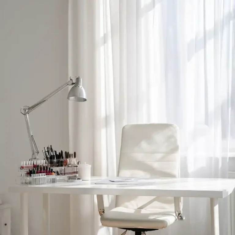 Poste de prothésiste ongulaire équipé, lampe et rangements
