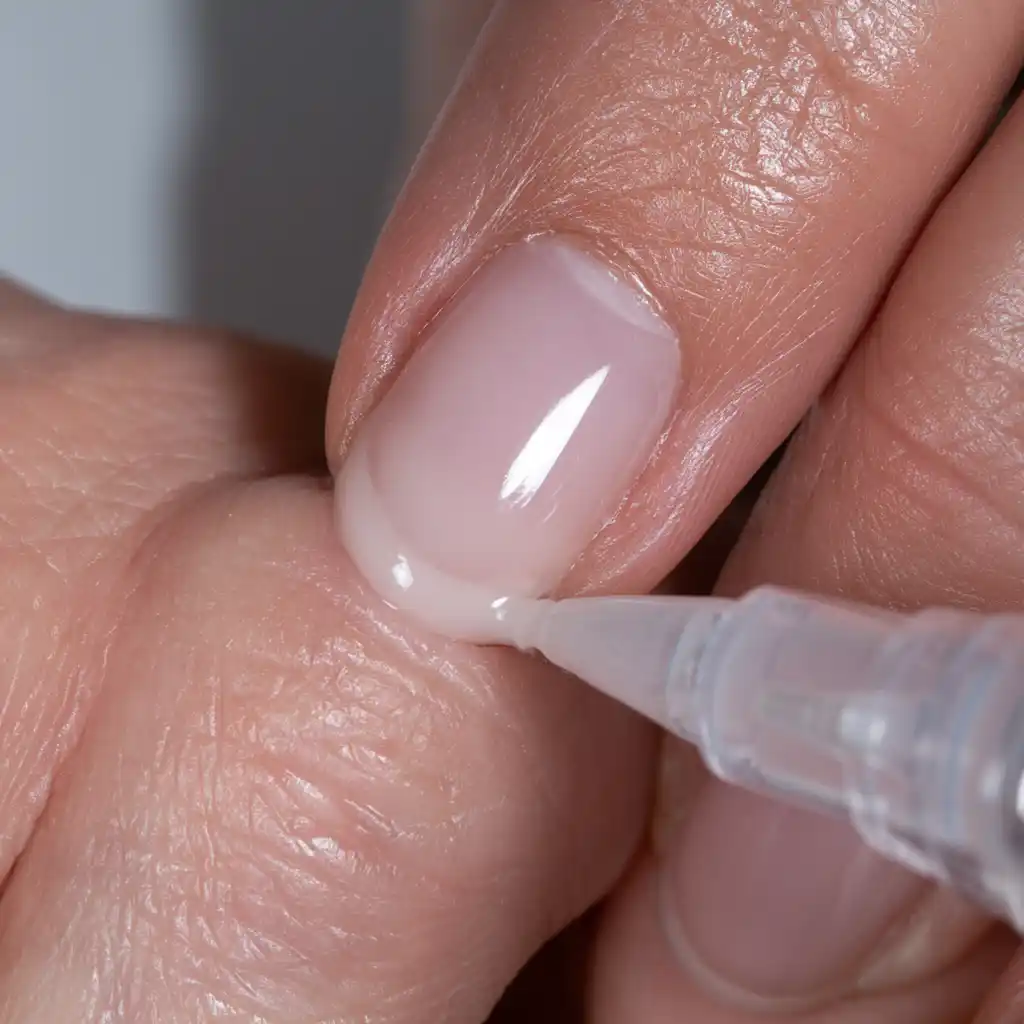 Application de vernis sur un ongle.