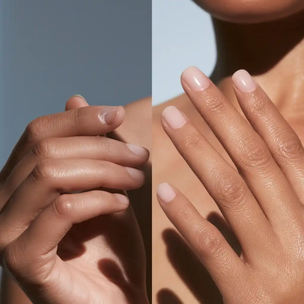 Mains avec ongles soignés et cassés