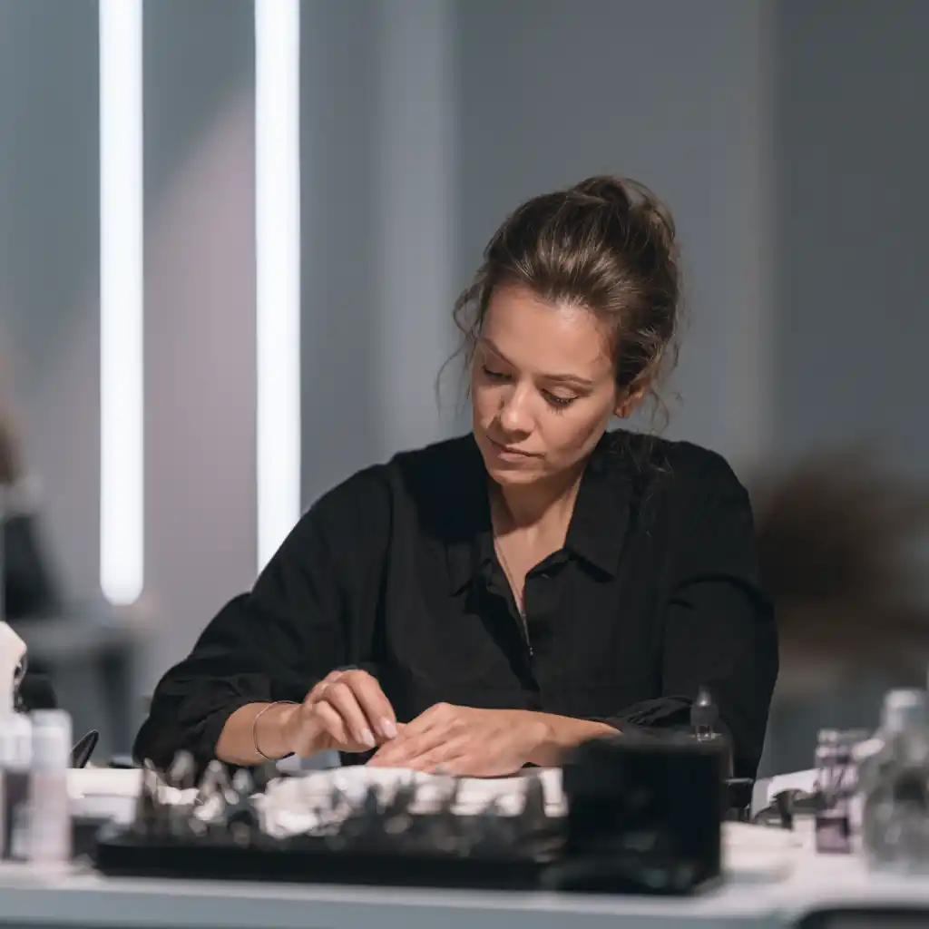 Femme concentrée sur son travail.